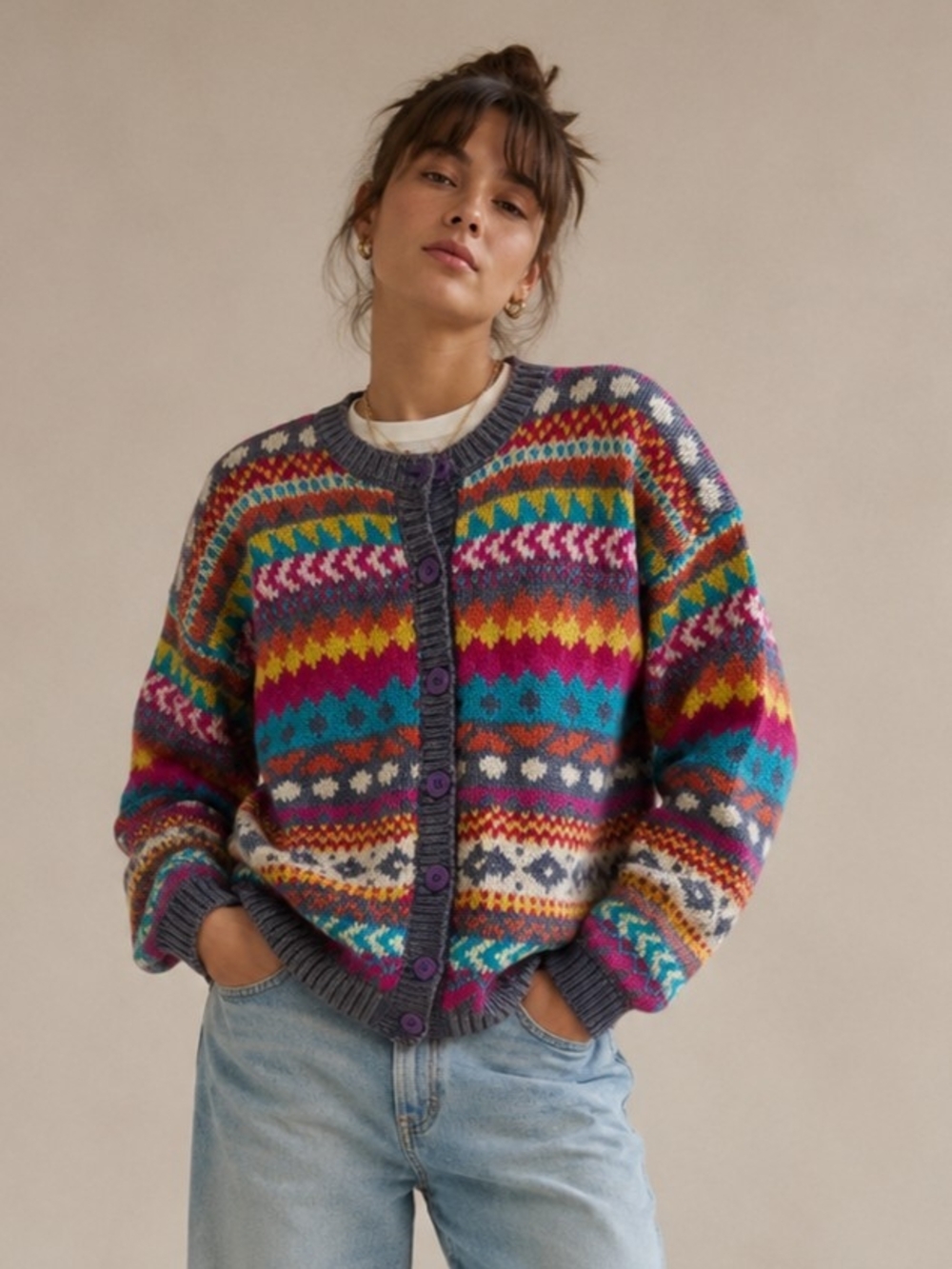 Vintage Marsh Landing Fair Isle Knit Sweater Oversized Electric Grandpa Cabin
